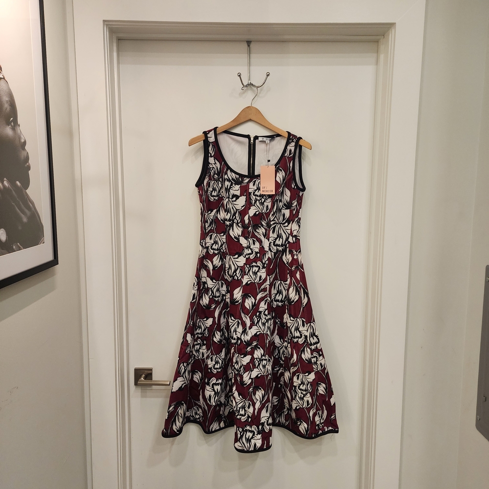 Floral Sleeveless Dress - Black and White on Red